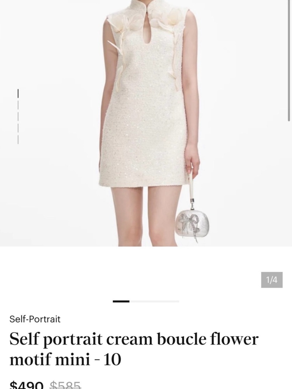 Self-Portrait Cream Bouclé Mini Dress with Floral Neck Detail